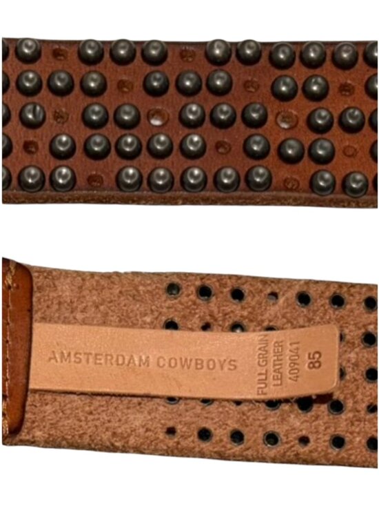 Amsterdam Cowboys Studded Leather Belt Caramel Wide Full Grain Size 85 (S/M) main image 6